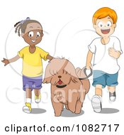 Poster, Art Print Of Black Girl And White Boy Walking A Dog