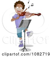 Clipart Happy Black Violinist Boy Dancing While Rehearsing Royalty Free Vector Illustration by BNP Design Studio