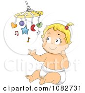 Clipart Baby Girl Playing With A Mobile Toy Royalty Free Vector Illustration