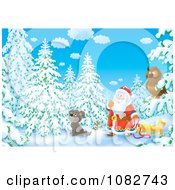 Poster, Art Print Of Airbrushed Owl Dog And Santa In The Winter Woods