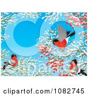 Poster, Art Print Of Airbrushed Robins Gathering Berries In Winter Branches