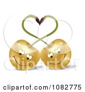 Poster, Art Print Of Golden Cherries In Love With Heart Stems
