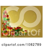 Poster, Art Print Of 3d Tower Of Christmas Gifts On A Gold Background