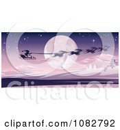 Poster, Art Print Of Santas Magic Sleigh And Reindeer Flying Over A Winter Landscape And Full Moon