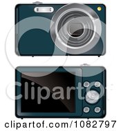 Poster, Art Print Of Teal Digital Camera Shown Front And Back Sides