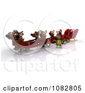 Poster, Art Print Of 3d Santa Tortoise With A Sleigh And Reindeer