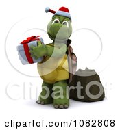 Poster, Art Print Of 3d Christmas Tortoise Holding Up A Gift