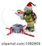 Poster, Art Print Of 3d Christmas Tortoise Opening A Gift