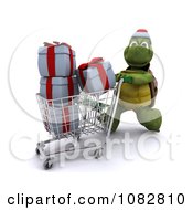 Poster, Art Print Of 3d Christmas Tortoise Shopping For Gifts