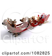 Poster, Art Print Of 3d Santa Robot With Reindeer And A Sleigh