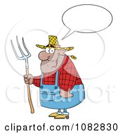 Poster, Art Print Of Talking Hispanic Farmer Man Chewing On Straw And Holding A Rake