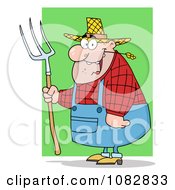 Poster, Art Print Of Plump Farmer Man Chewing On Straw And Holding A Rake