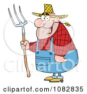 Poster, Art Print Of Chubby Farmer Man Chewing On Straw And Holding A Rake