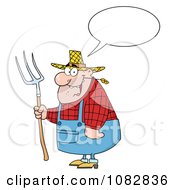 Poster, Art Print Of Chubby Farmer Man Talking Chewing On Straw And Holding A Rake