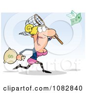Poster, Art Print Of White Businesswoman Catching Money With A Net