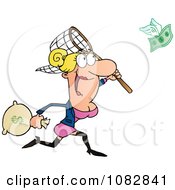 Clipart Caucasian Businesswoman Catching Money With A Net Royalty Free Vector Illustration