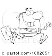 Clipart Outlined Businessman On The Run With His Briefcase Royalty Free Vector Illustration