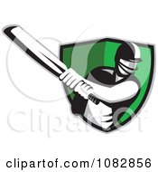 Clipart Cricket Player Over A Green Shield Royalty Free Vector Illustration