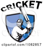 Clipart Cricket Batsman Over A Blue Shield With Text Royalty Free Vector Illustration
