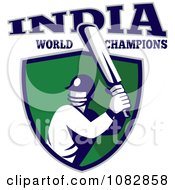 Clipart India World Champions Cricket Batsman Over A Green Shield Royalty Free Vector Illustration