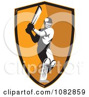 Clipart Cricket Batsman Over An Orange Shield Royalty Free Vector Illustration