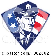 Poster, Art Print Of Retro Police Officer Over An American Triangle