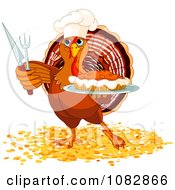 Poster, Art Print Of Thanksgiving Turkey Chef Holding A Pumpkin Pie