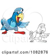 Poster, Art Print Of Blue And Outlined Presenting Parrots