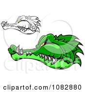 Clipart Green And Black And White Crocodile Heads Royalty Free Vector Illustration