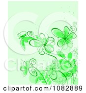 Green Background With A Grasshopper Bright Flowers And Copyspace