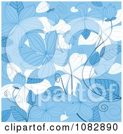 Poster, Art Print Of Blue And White Background With Flowers And Vines