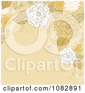 Poster, Art Print Of Brown Background With Tan And White Flowers Butterflies And Copyspace