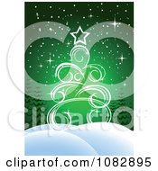 Poster, Art Print Of Green Christmas Tree Background With Snowy Hills