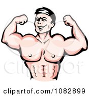 Clipart Strong Man Flexing His Upper Body Royalty Free Vector Illustration