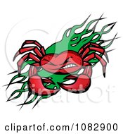 Clipart Mean Red Crab Over Green Flames Royalty Free Vector Illustration