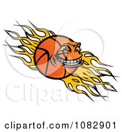 Clipart Grinning Basketball Over Yellow Flames Royalty Free Vector Illustration