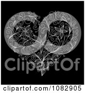 Clipart White Floral Heart On Black Royalty Free Vector Illustration