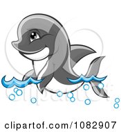 Poster, Art Print Of Cute Dolphin Swimming Through Waves