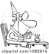 Clipart Outlined Birthday Man Seated Before His Cupcake Royalty Free Vector Illustration