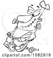 Clipart Outlined Frankenstein Riding A Trike Royalty Free Vector Illustration