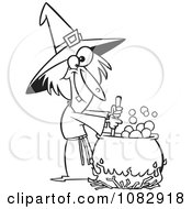 Poster, Art Print Of Outlined Warted Witch Stirring Her Potion