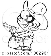 Clipart Outlined Cowboy Trick Or Treater Holding His Gun Out Royalty Free Vector Illustration