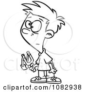 Clipart Outlined Boy Standing With A Slingshot Royalty Free Vector Illustration