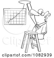 Poster, Art Print Of Outlined Businessman Cutting A Hole In The Ceiling For His Profit Chart