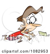 Clipart Woman Chasing A Bouncing Check Royalty Free Vector Illustration