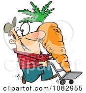 Clipart Farmer With A Big Carrot On A Dolly Royalty Free Vector Illustration by toonaday