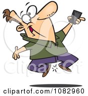 Poster, Art Print Of Excited Man Jumping With His New Cell Phone