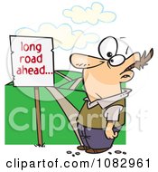 Poster, Art Print Of Man Facing A Long Road Ahead Sign And A Hilly Path