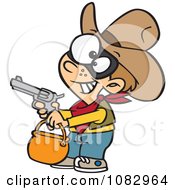 Poster, Art Print Of Cowboy Halloween Trick Or Treater Holding His Gun Out