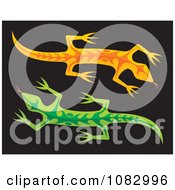 Poster, Art Print Of Orange And Green Lizards On Black
